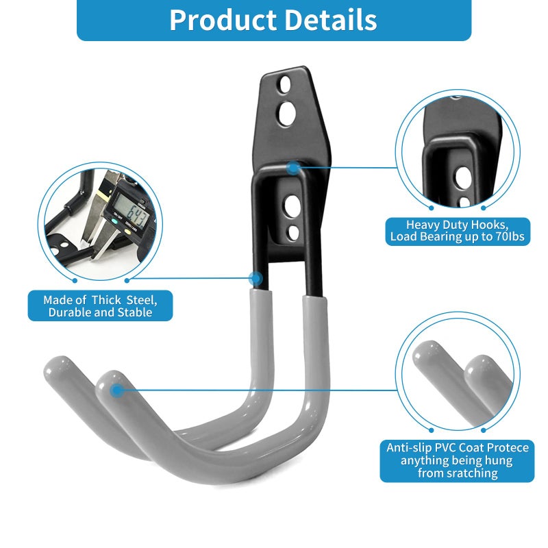 GeeWatom Garage Storage Utility Hooksï¼ŒGarage Garden Tool Organizerï¼ŒSteel Wall Mount Hooks, Large Garden U Hooks ï¼ˆ2 Packï¼‰ (Type-2-Gray) - Image 3